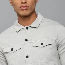 Allen Solly Jeans Grey Cotton Regular Fit Denim Jacket image 4