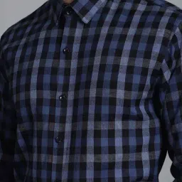 Indian Needle Navy Cotton Regular Fit Checks Shirt image 5