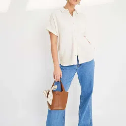 Styli Off-White Cotton Regular Fit Extended Shoulder Shirt image 4