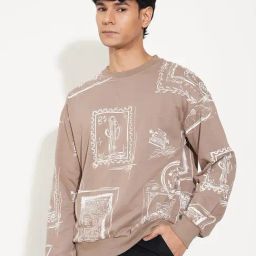 People By Pantaloons Beige Cotton Boxy Fit Printed Sweatshirt-picture-30