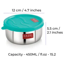 HAZEL Silver Stainless Steel Airtight Kitchen Storage Containers - Set of 6 (450 ML Each) image 4