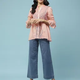 aarke Ritu Kumar Peach Floral A Line Kurti image 4