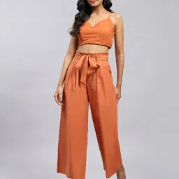 Label Ritu Kumar Brown Relaxed Fit Mid Rise Pants image 4