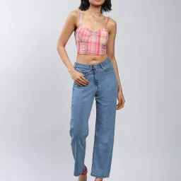 Label Ritu Kumar Light Blue Straight Fit Mid Rise Jeans image 4