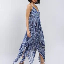 Label Ritu Kumar Blue Printed High-Low Dress image 4
