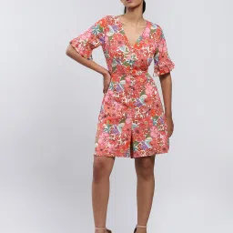 Label Ritu Kumar Pink Floral Playsuit image 4