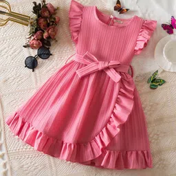 INCLUD Girls Flutter Sleeve Belted Fit & Flare Dress-picture-7