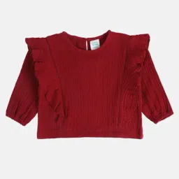 MINIKLUB Girls Maroon Solid Full Sleeves Top-image-53