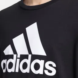 adidas Black Regular Fit Logo Print Cotton Sports T-Shirt image 4