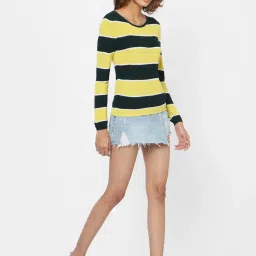 Only Green & Yellow Textured Cropped Knitted Pullover image 4