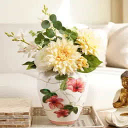 Pure Home and Living Pink & White Ceramic Floral Print Convex Vase-image-50