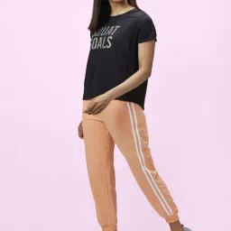 Ajile by Pantaloons Peach Cotton Striped Joggers image 4