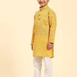 Pro-Ethic Style Developer Kids Yellow & White Printed Full Sleeves Kurta with Pyjamas image 4