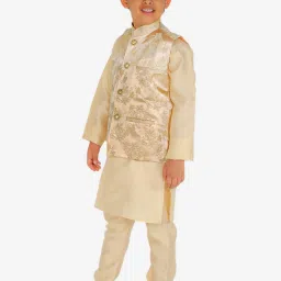 Pro-Ethic Style Developer Kids Cream Floral Full Sleeves Kurta, Waistcoat with Pyjamas image 4