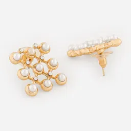 ToniQ White Pearls Gold-Plated Square Stud Earrings for Women image 4