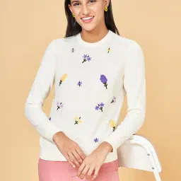 Honey by Pantaloons Off-White Embroidered Sweater image 4