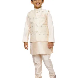 Pro-Ethic Style Developer Kids Peach & Cream Floral Full Sleeves Kurta, Waistcoat with Pyjamas image 4