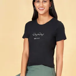 Honey by Pantaloons Black Cotton Printed T-Shirt image 4