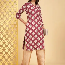 Rangmanch by Pantaloons Maroon Printed Straight Kurta image 4