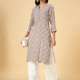 Rangmanch by Pantaloons Grey Printed Straight Kurta image 4