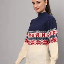 MODKLINE WITH MK Women Self Design High Neck Woollen Pullover Sweaters image 2