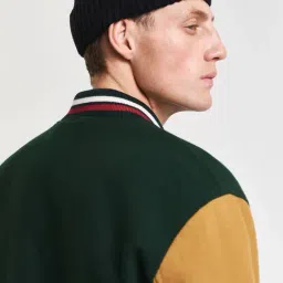 Gant Men Green Color-Blocked Stand Collar Full Sleeves Bomber Jacket image 5