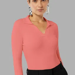 Maheshvi Women Ribbed Shirt Collar Fitted Top image 3