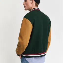 Gant Men Green Color-Blocked Stand Collar Full Sleeves Bomber Jacket image 2