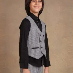 One Friday Kids Black Checks Regular Fit Waist Coat image 4