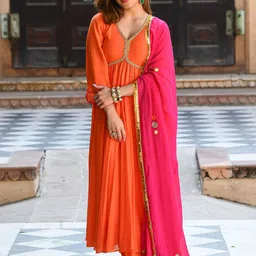 GoSriKi Thread Work Anarkali Kurta With Trouser & Dupatta-picture-31