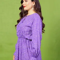 DressBerry Curve Women Polka Dot Printed Tie-Up Neck Polyester Fit & Flare Dress image 5