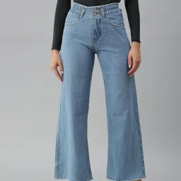showoffff SHOWOFF Low Distress Blue Wide Leg Denim Jeans image 1