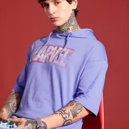 MARVEL STREET Typography Printed Drop-Shoulder Pure Cotton Oversized Hooded T-shirt-picture-32