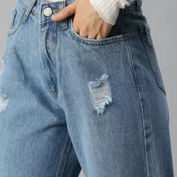 showoffff SHOWOFF Mildly Distressed Blue Wide Leg Denim Jeans image 5