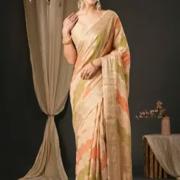 Saree Mall Beige Woven Saree With Unstitched Blouse-image-76