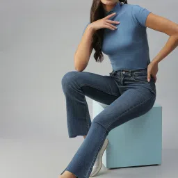 showoffff SHOWOFF Clean Look Blue Bootcut Denim Jeans image 4