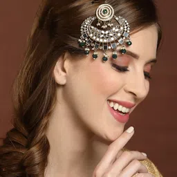 PANASH Gold-Plated Green Beaded Jhumar Passa image 2