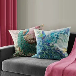 Bianca Ruyal Blue & Beige Microfibre Medium Cushion Cover - Set of 2 image 1