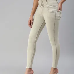 showoffff SHOWOFF Clean Look Beige Skinny Fit Denim Jeans image 3