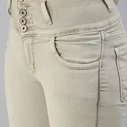 showoffff SHOWOFF Clean Look Beige Skinny Fit Denim Jeans image 5