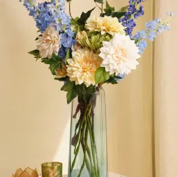 Pure Home and Living Blue & Green Glass Ribbed Vase-picture-38