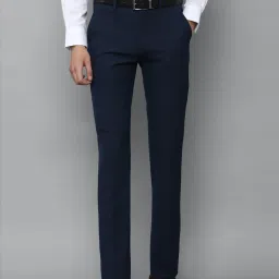 Louis Philippe Permapress Navy Slim Fit Striped Trousers image 1