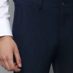 Louis Philippe Permapress Navy Slim Fit Striped Trousers image 4