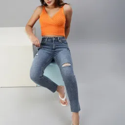 showoffff SHOWOFF Mildly Distressed Blue Slim Fit Denim Jeans image 4