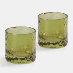 Pure Home and Living Green Textured Glass Tealight Holders - Set of 2 image 3