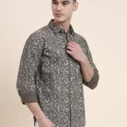Greenfibre Olive Brown Cotton Printed Regular Fit Shirt image 3