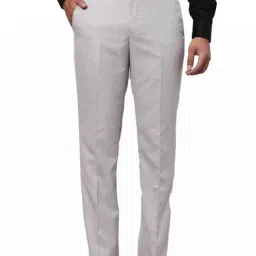 Park Avenue Grey Regular Fit Striped Trousers-image-49