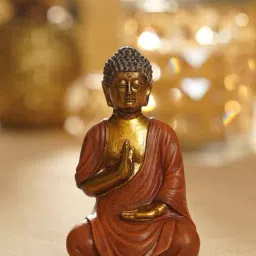 Pure Home and Living Orange & Gold Polyresin Sitting Buddha - Small-picture-26