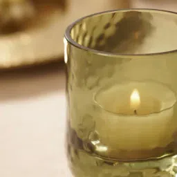 Pure Home and Living Green Textured Glass Tealight Holders - Set of 2 image 2