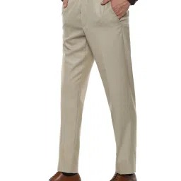 Van Heusen Beige Regular Fit Self Pattern Flat Front Trousers image 3